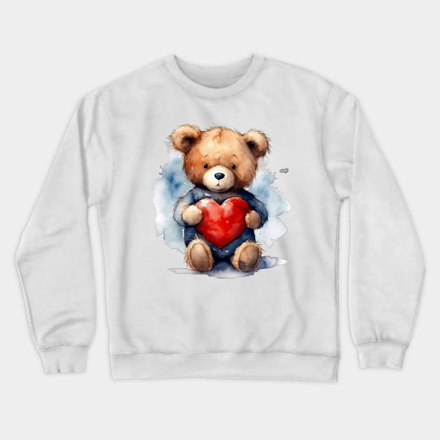 Loving Teddy Bear with Big Red Heart Crewneck Sweatshirt by erzebeth